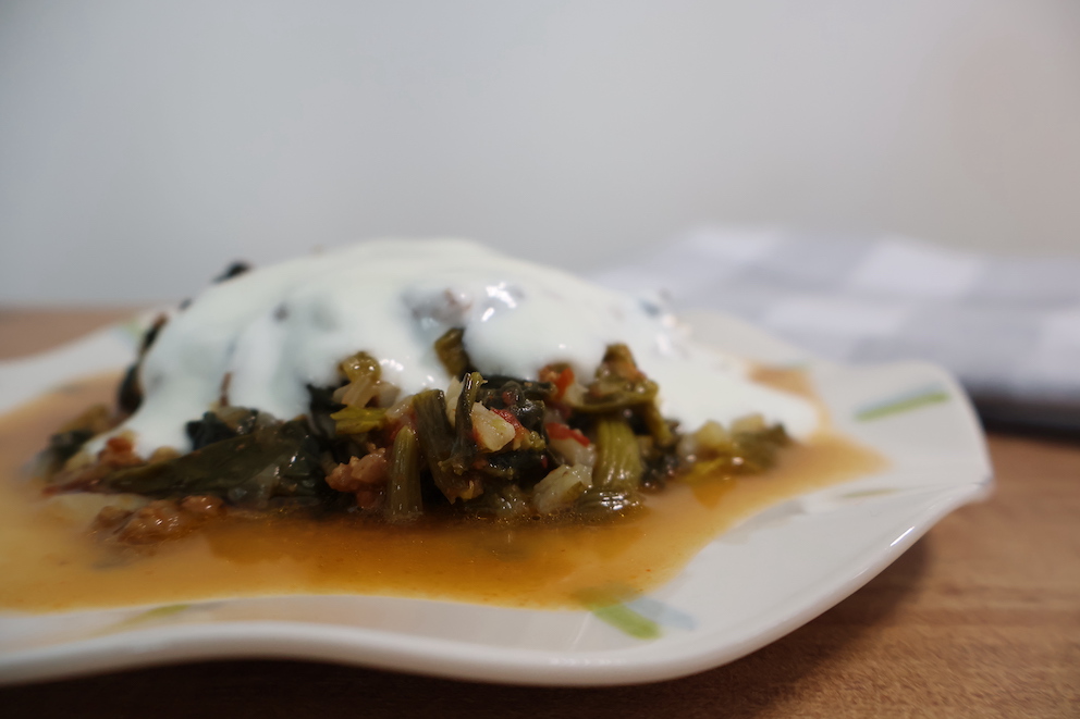 Spinach Stew with Ground Beef and Rice